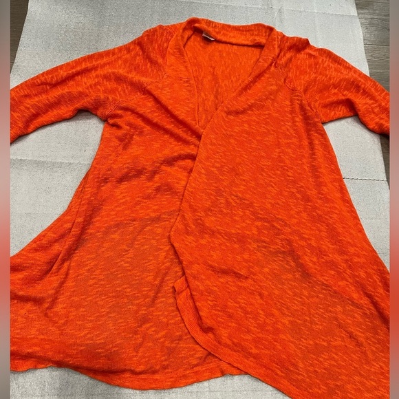[XL]Jones New York Vibrant Orange Linen Blend Open Knit Cardigan - Picture 4 of 11